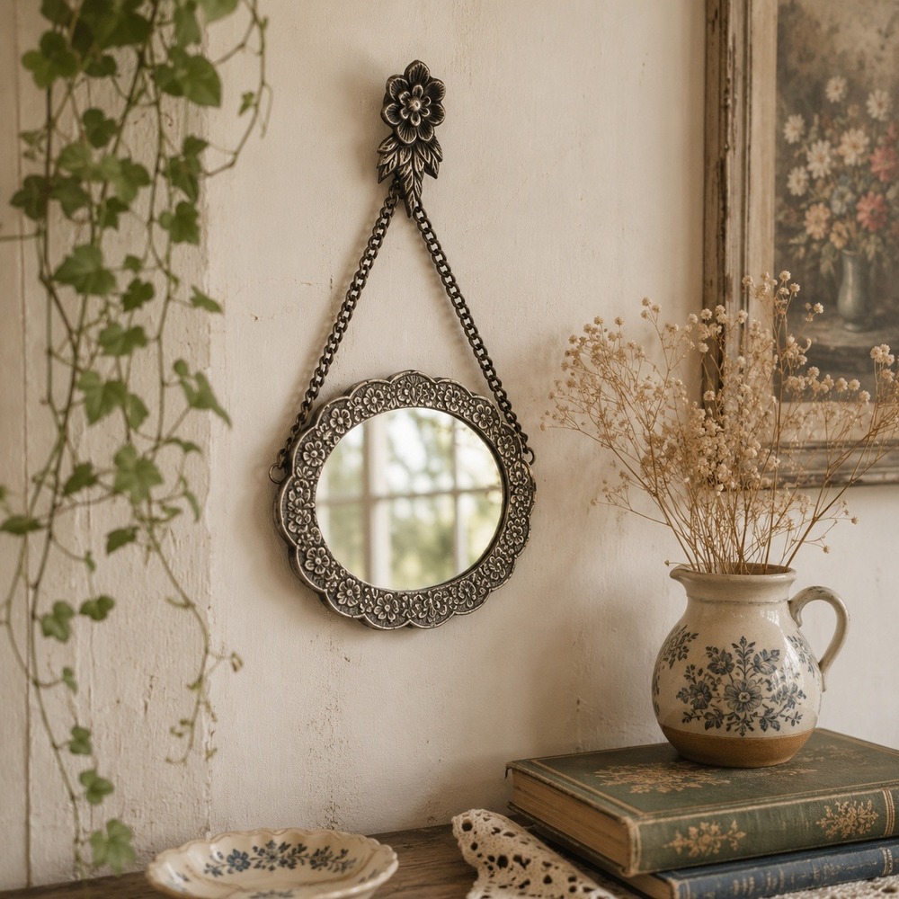 Vintage Turkish 800-900 Silver Wedding Hanging Mirror Ornate Embossed Design